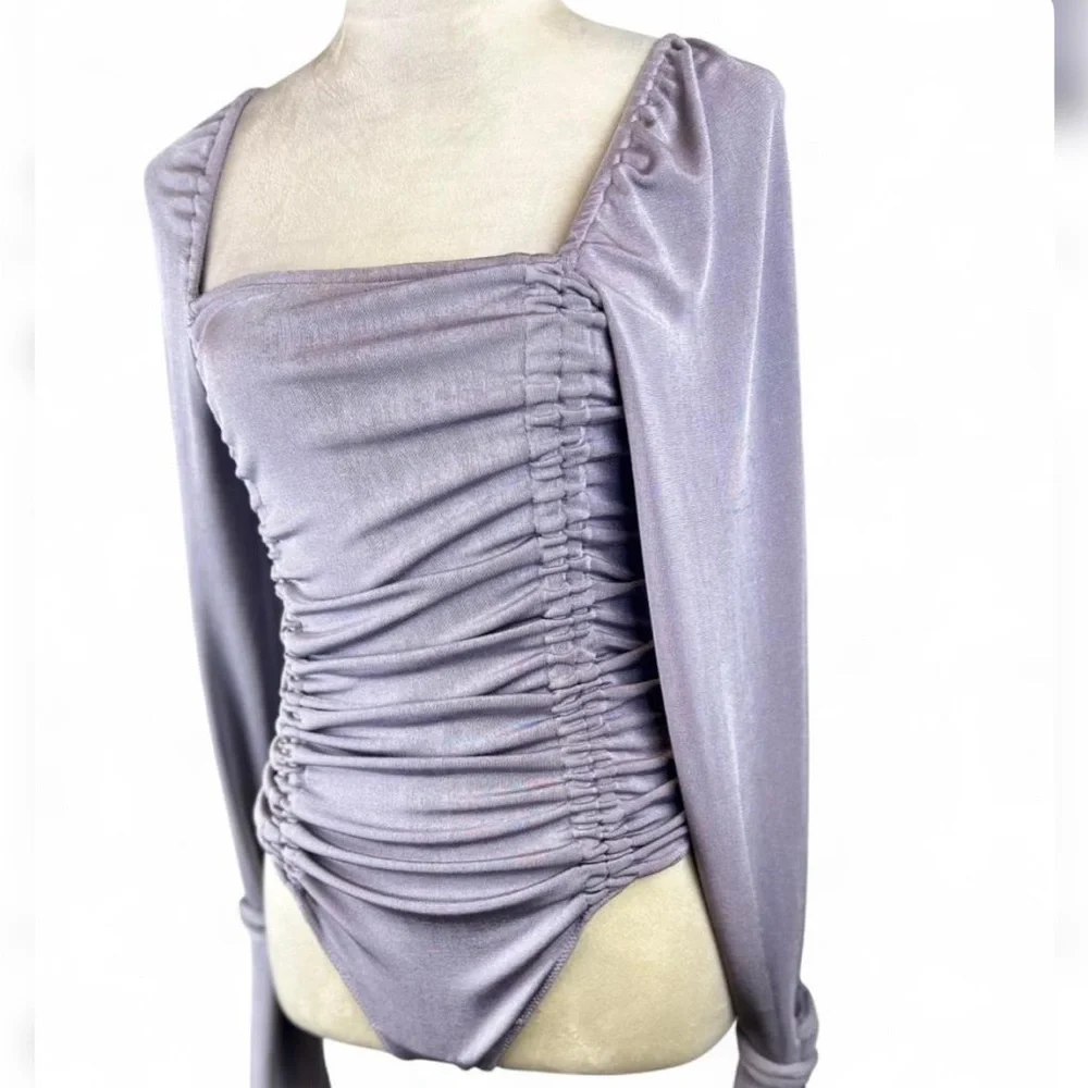 FREE PEOPLE Meant To Be Bodysuit in‎ Silver Mauve Size Small